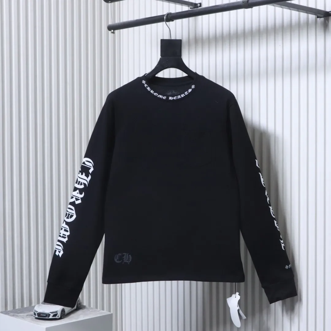 CH White Sanskrit Letter Pocket Long-Sleeve Shirt