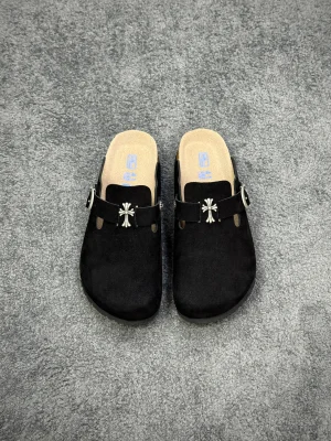 CH x BK Boston Black Suede Clogs Profile View