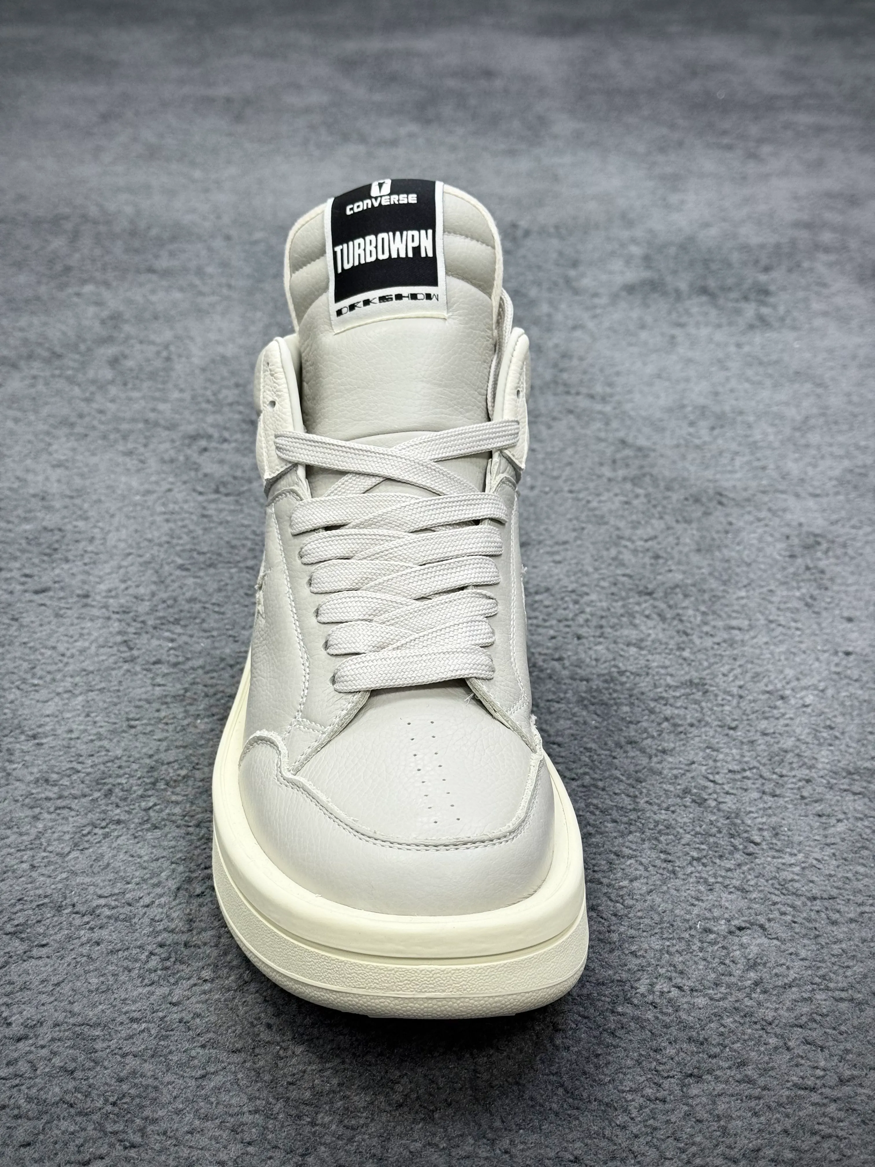 Cnvrs x R 0wens DRKSHDW TURBOWPN Mid Oyster White Right Side Detail
