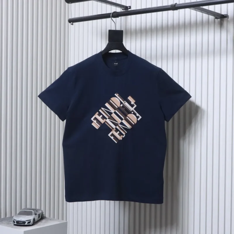 FF Diamond Pattern Striped Embroidered T-Shirt