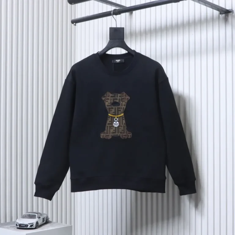 FF Embroidered Pet Dog F Logo Cotton Crewneck Sweatshirt
