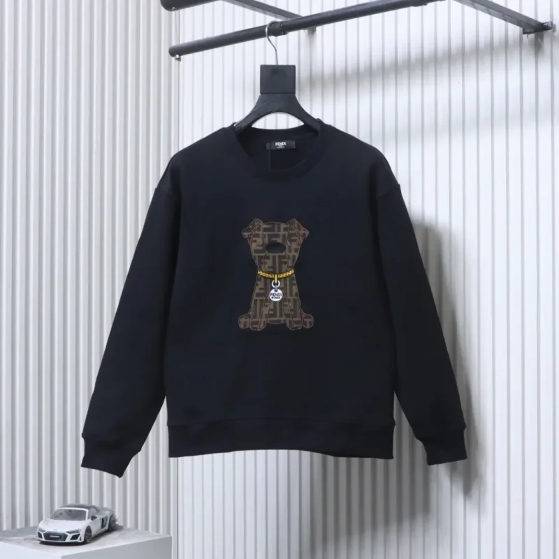 FF Embroidered Pet Dog F Logo Cotton Crewneck Sweatshirt