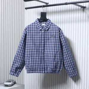 MiuM Blue Plaid Embroidered Belted Jacket
