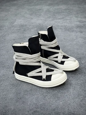 R 0wens DRKSHDW Hexa High Black Milk Sneakers Angeled View
