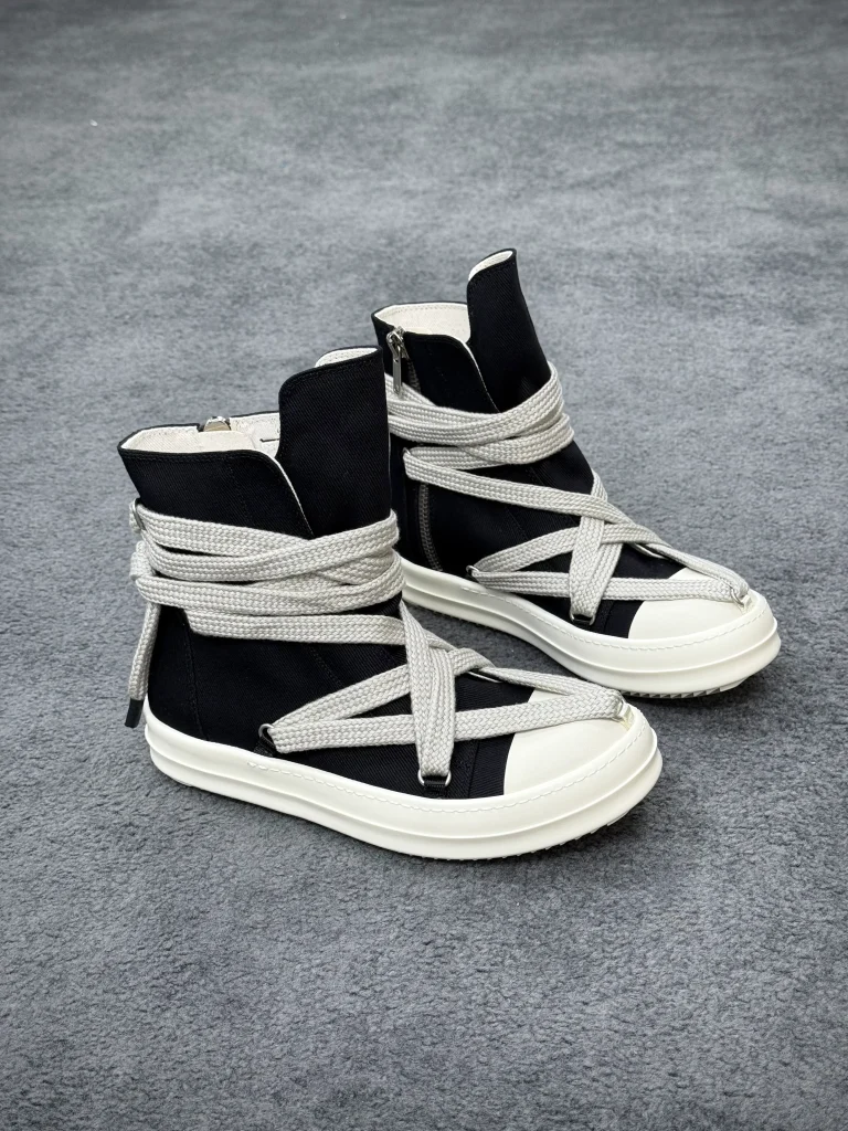 R 0wens DRKSHDW Hexa High Black Milk Sneakers Angeled View