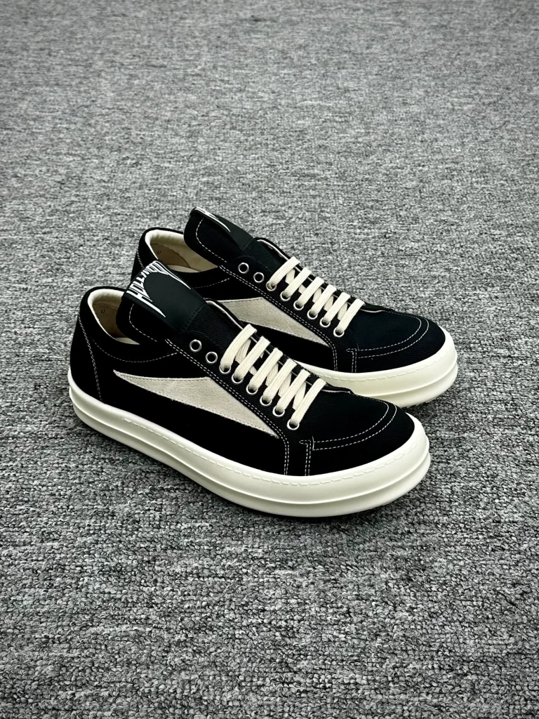 R 0wens DRKSHDW Hollywood BlackMilk Vintage Low Sneakers Angeled View