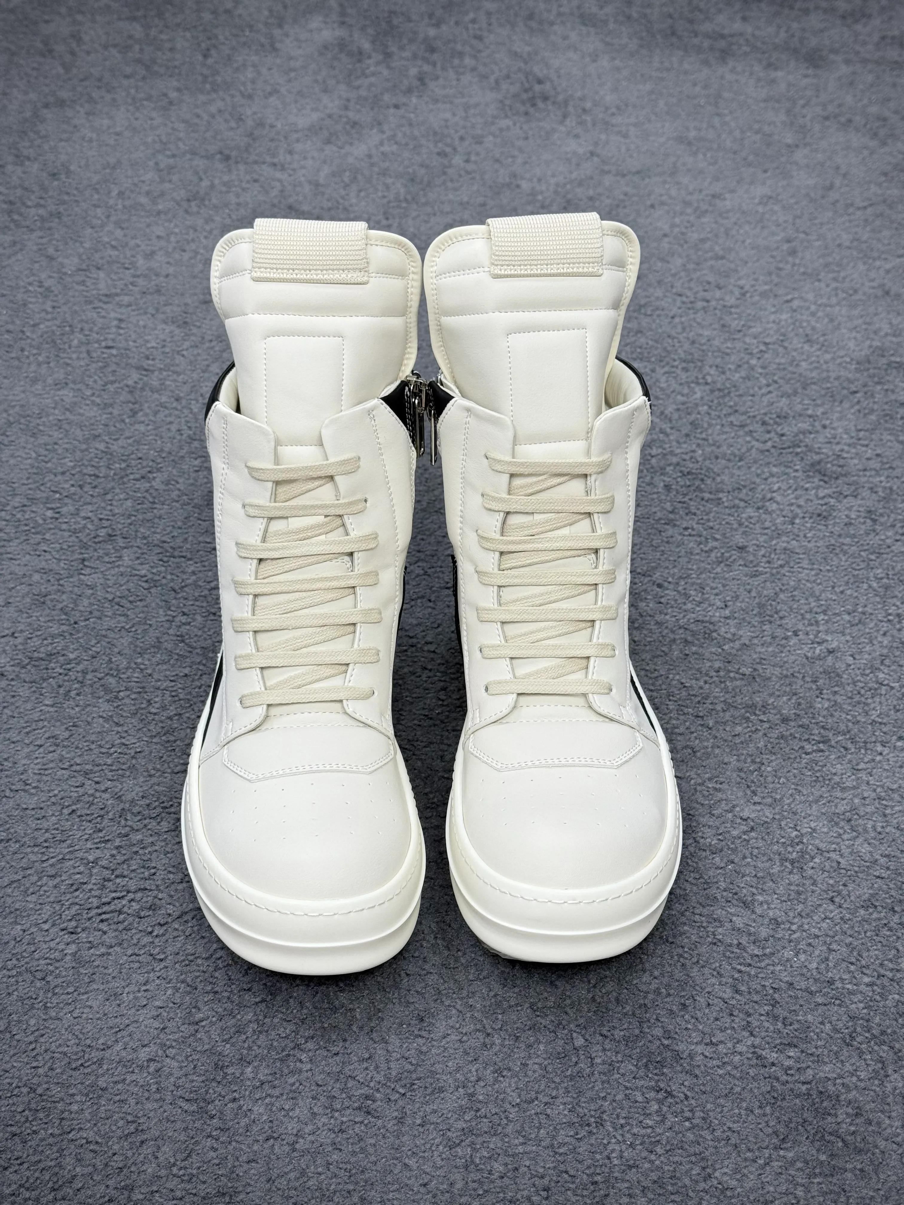 R 0wens Milk Black Geobasket Leather High-Top Sneakers Profile View
