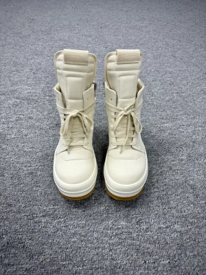 R 0wens Milk White Geobasket Leather High-Top Sneakers Profile View