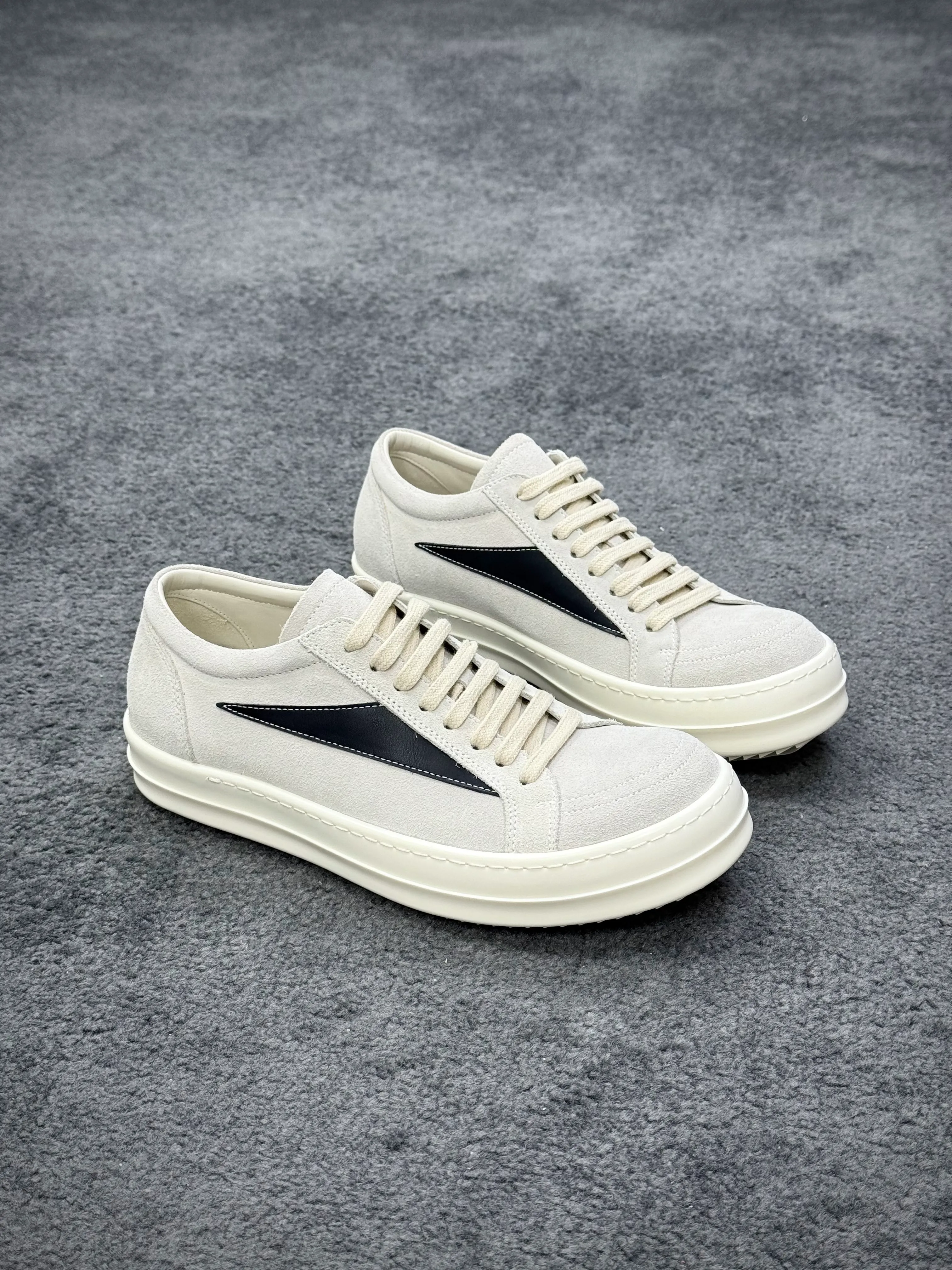 R 0wens Strobe Vintage Low Suede Sneakers Black Pearl Milk Angeled View