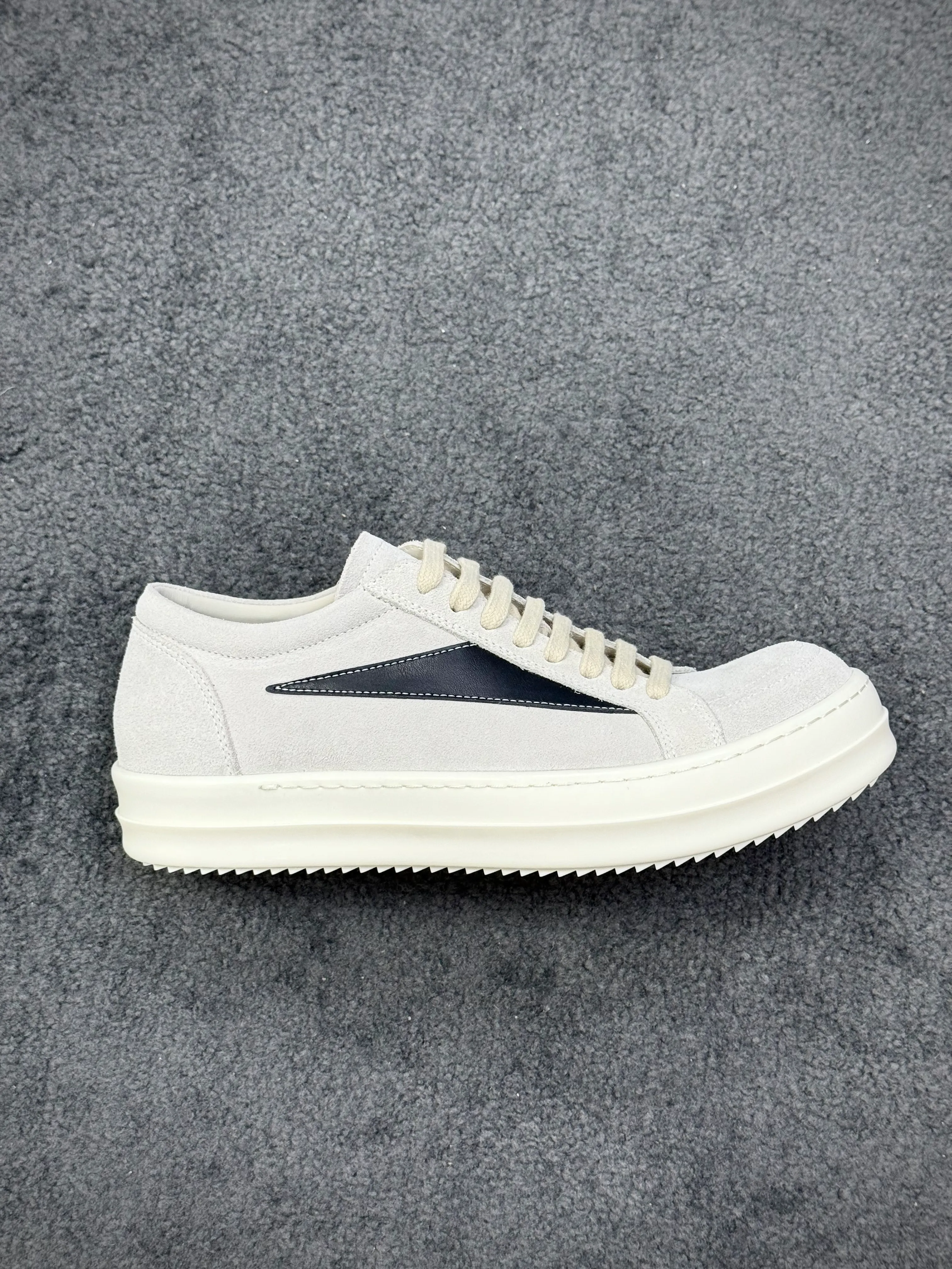 R 0wens Strobe Vintage Low Suede Sneakers Black Pearl Milk Right Side View