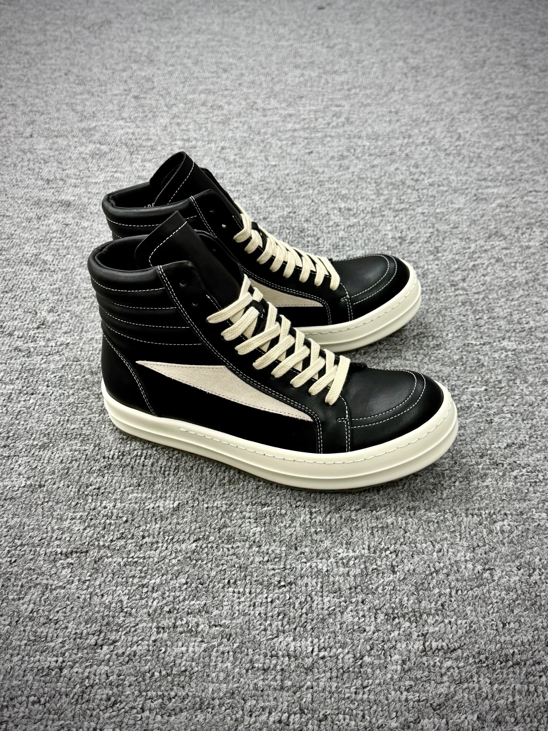 R Owens Mainline Geobasket Leather High-Top Sneakers Black Milk Angeled View