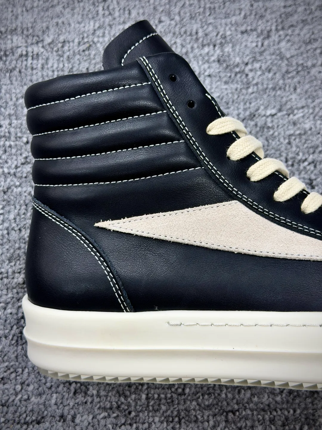R Owens Mainline Geobasket Leather High-Top Sneakers Black Milk Half View Detail
