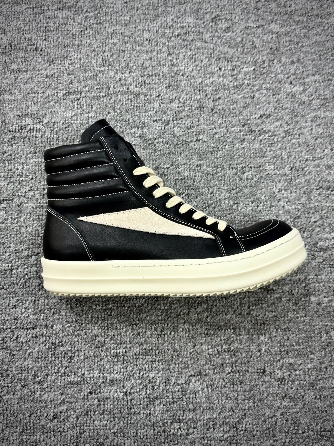 R Owens Mainline Geobasket Leather High-Top Sneakers Black Milk Right Side View