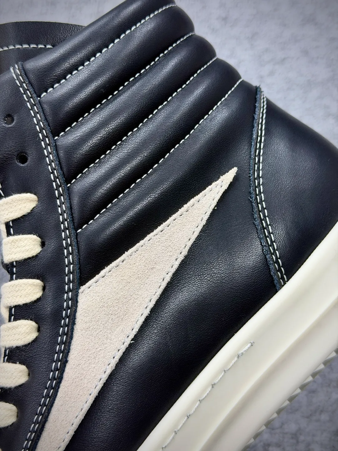 R Owens Mainline Geobasket Leather High-Top Sneakers Black Milk Side View