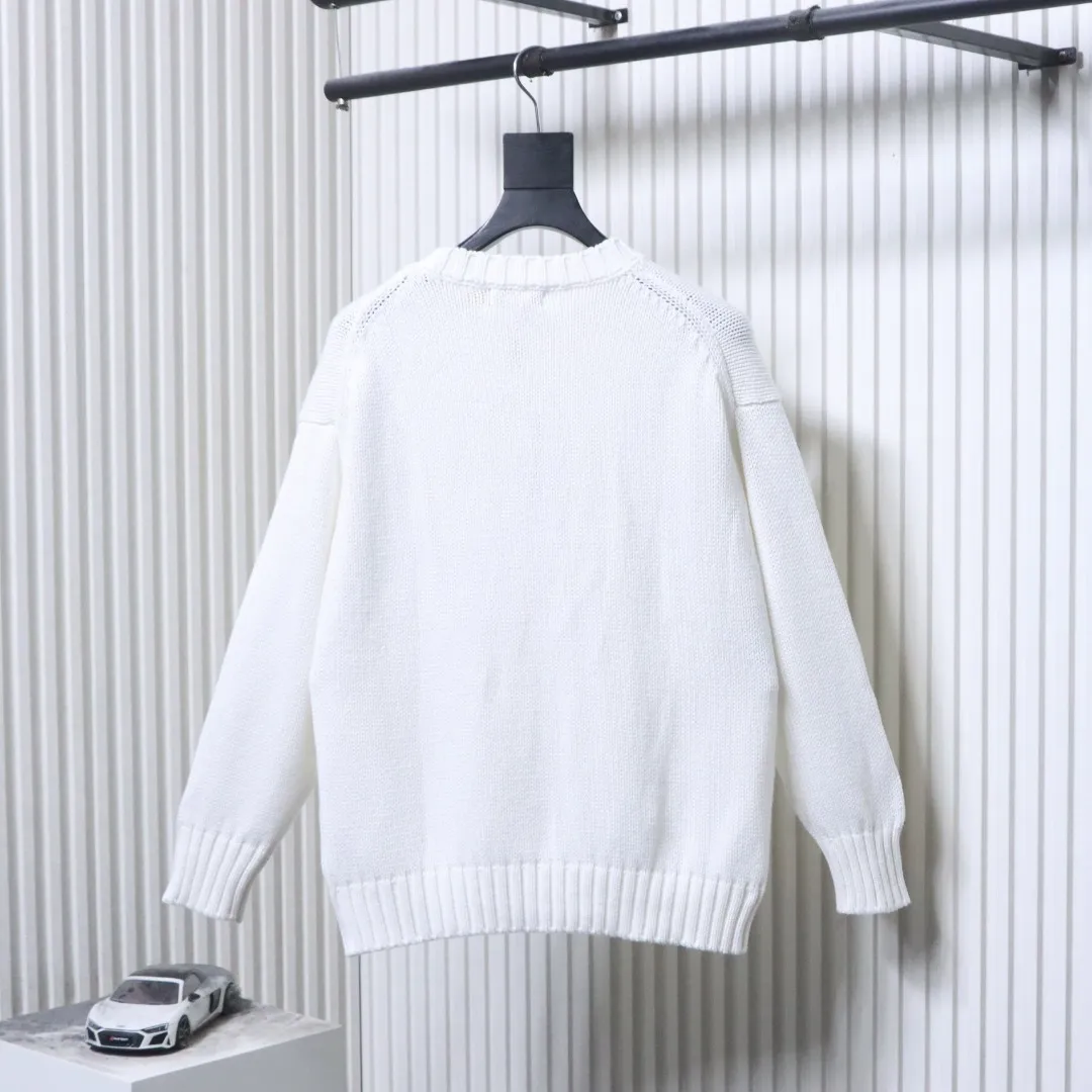 Back RL White Pony Embroidered Sleeve-Patch Sweater