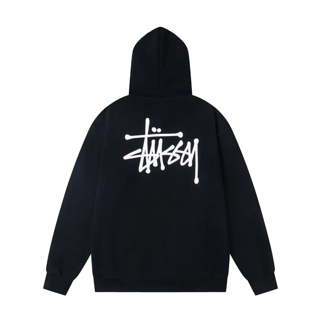 Back Stussy Basic Logo Zip-Up Hoodie