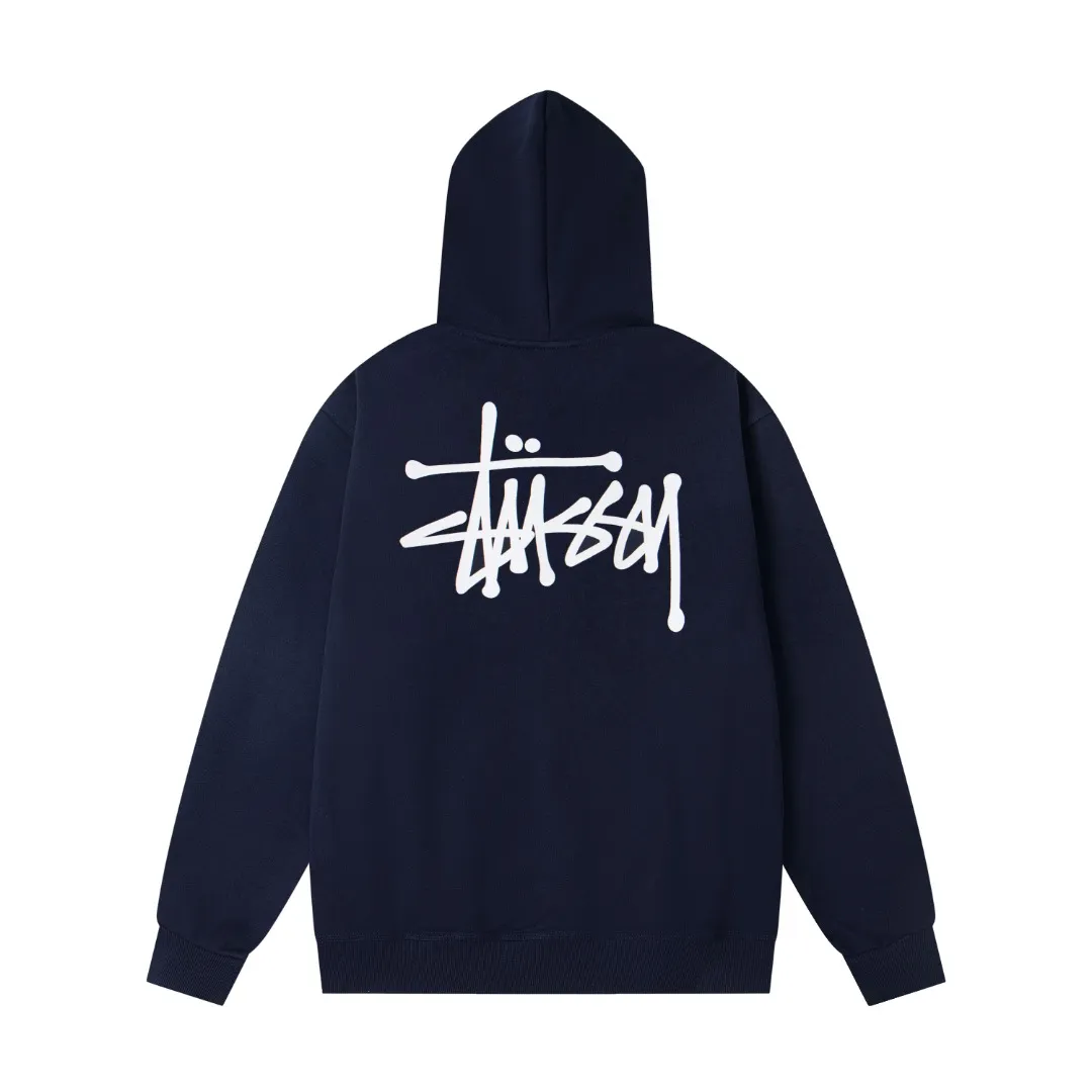Back Stussy Basic Logo Zip-Up Hoodie