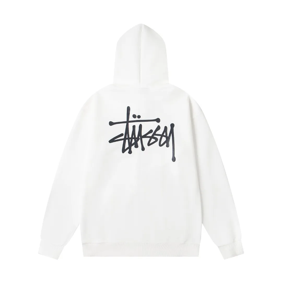 Back Stussy Basic Logo Zip-Up Hoodie