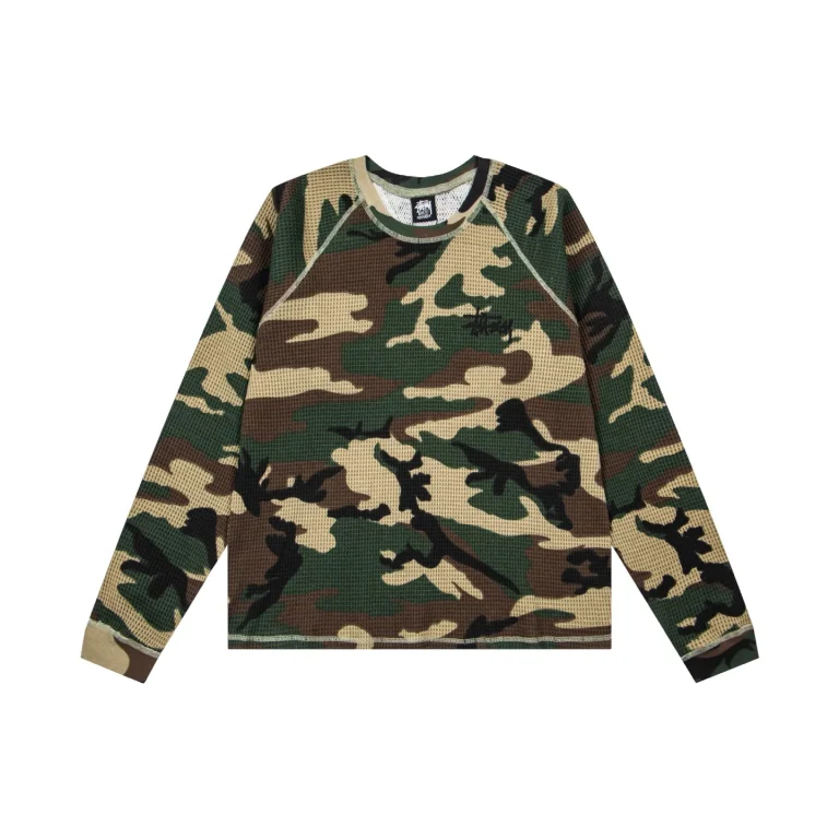 Stussy Fall Logo Camouflage Waffle Knit Raglan Long-Sleeve Shirt