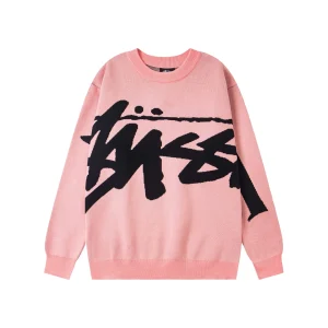 Stüssy Oversized Big Logo Hand-Knit Crewneck Sweater