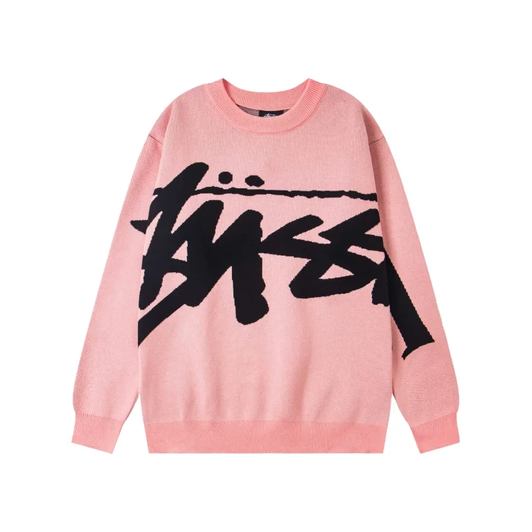 Stüssy Oversized Big Logo Hand-Knit Crewneck Sweater