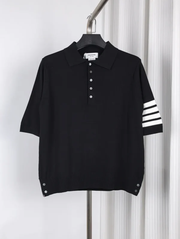 TB Four-Stripe Wool Knit Polo T-Shirt