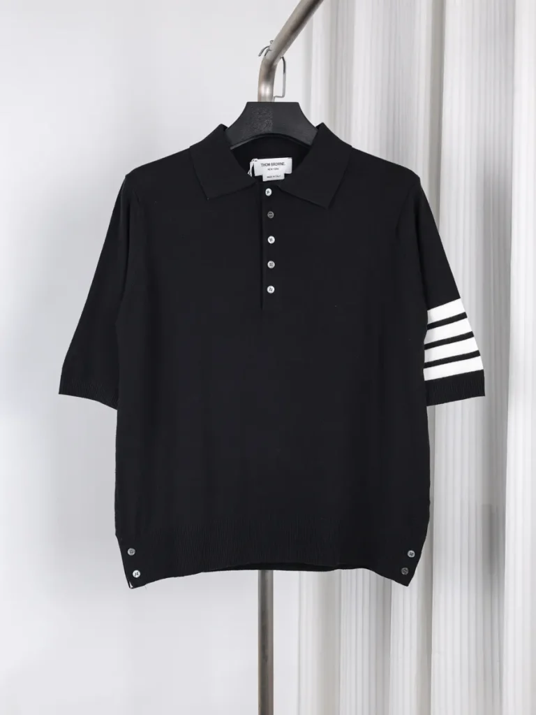 TB Four-Stripe Wool Knit Polo T-Shirt