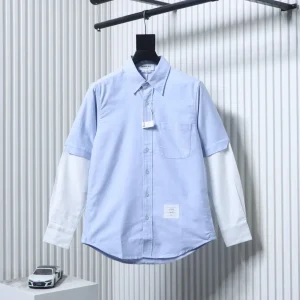 TB Thom Browne Double-Sleeve Color-Block Oxford Long-Sleeve Shirt