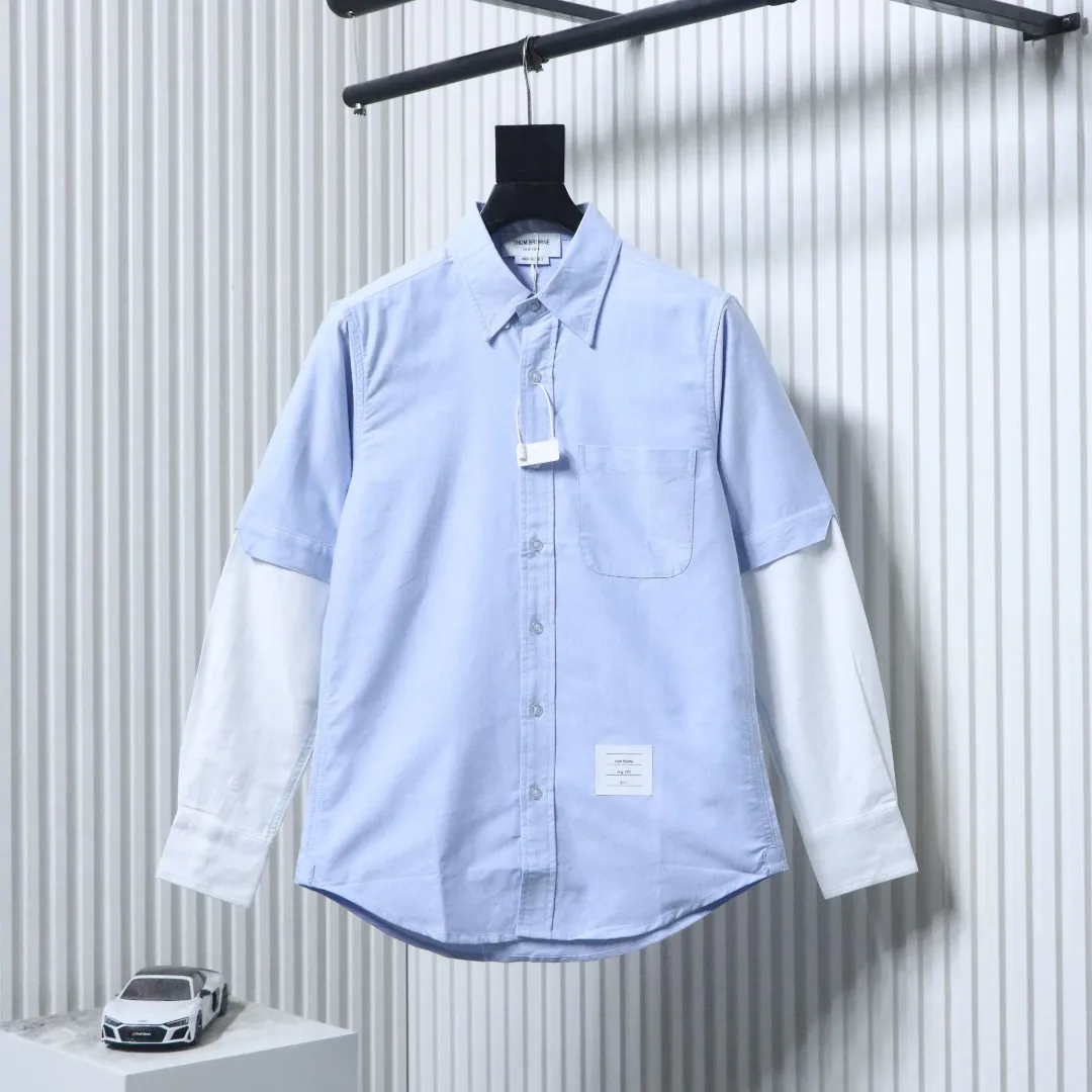 TB Thom Browne Double-Sleeve Color-Block Oxford Long-Sleeve Shirt