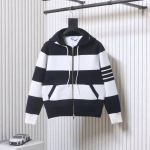 TB Wide-Stripe Puppy Knit Hooded Cardigan