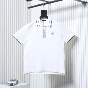 Triangle Logo Ribbed Placket Polo T-Shirt