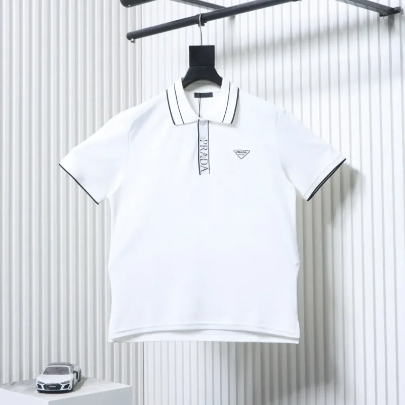 Triangle Logo Ribbed Placket Polo T-Shirt