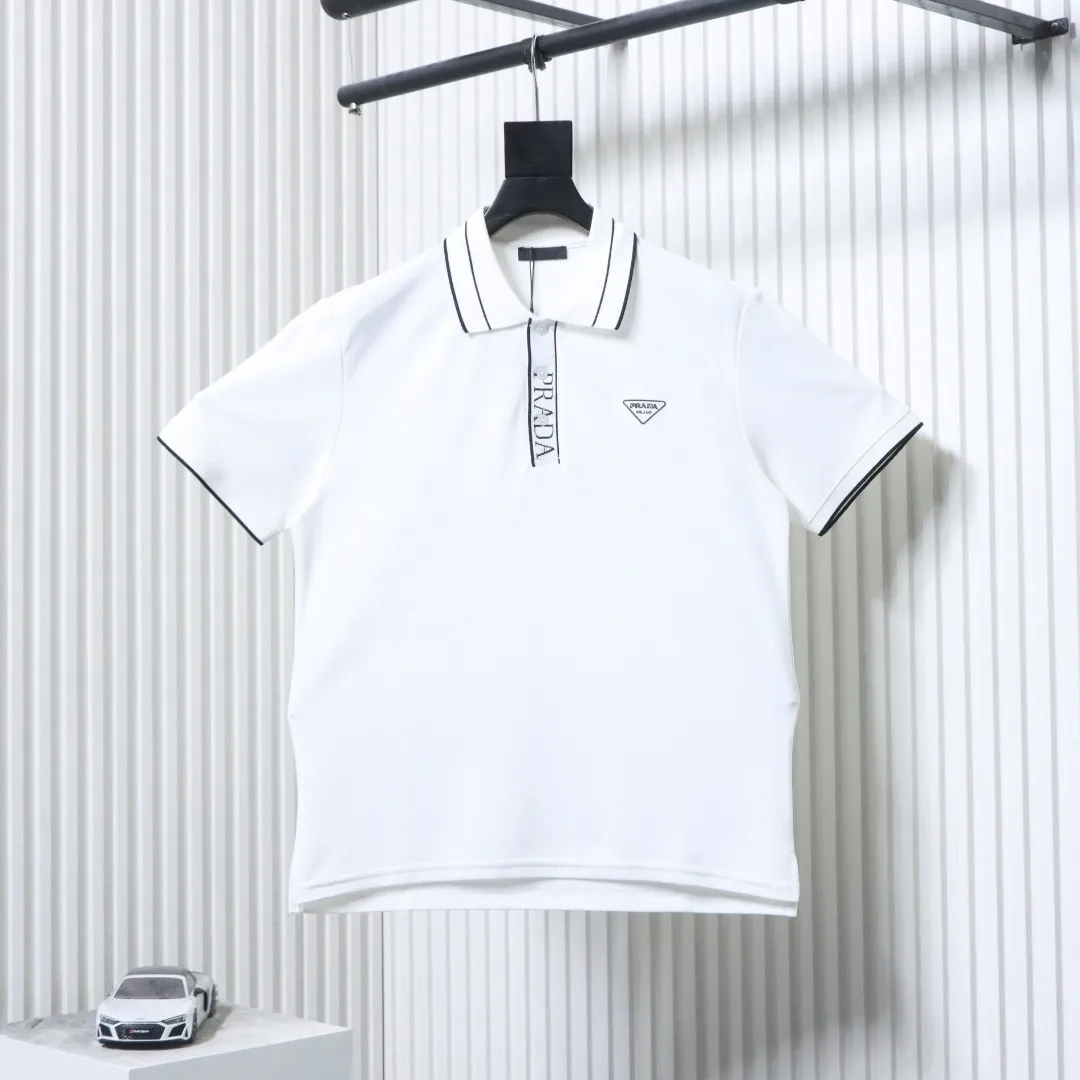 Triangle Logo Ribbed Placket Polo T-Shirt