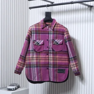 Well Done Pink Plaid Double-Pocket Wool-Blend Shirt Jacket