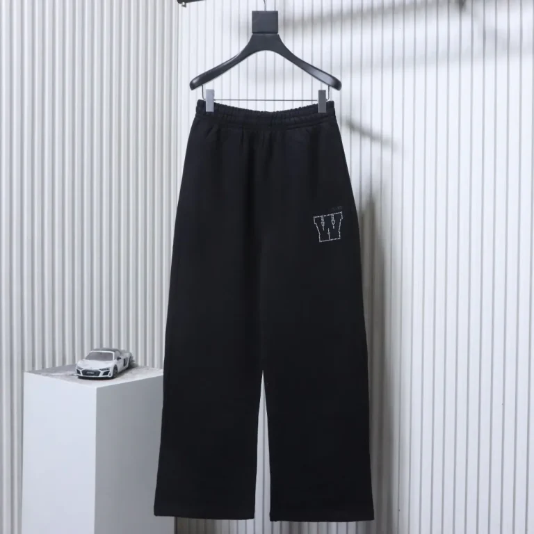 Well Done Rhinestone Logo Wide-Leg Casual Pants