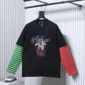 Well Striped Patchwork Faux Two-Piece Long-Sleeve Shirt
