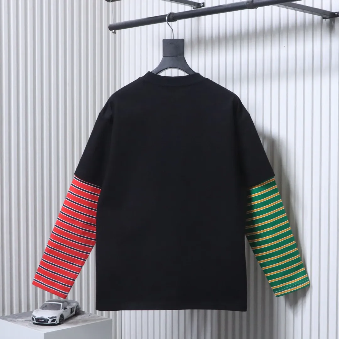 Back View Well Striped Patchwork Faux Two-Piece Long-Sleeve Shirt