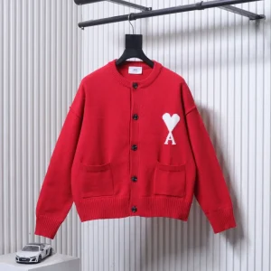AMI Heart Logo Pocket Cardigan Sweater