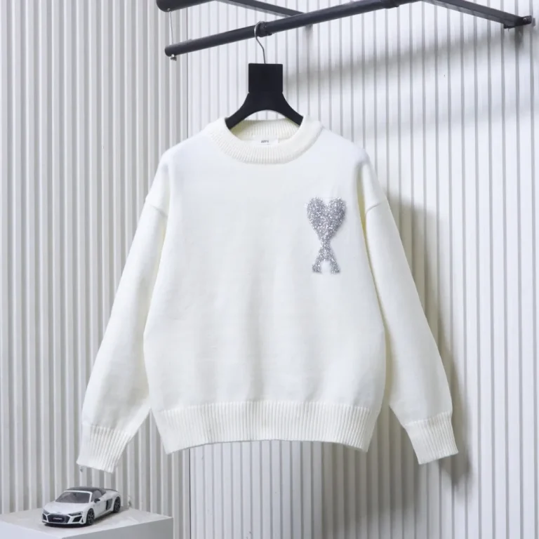 AMI Silver Heart Logo Crew Neck Sweater