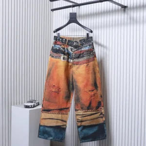 Acne 1996 Optical Print Distressed Denim Jeans