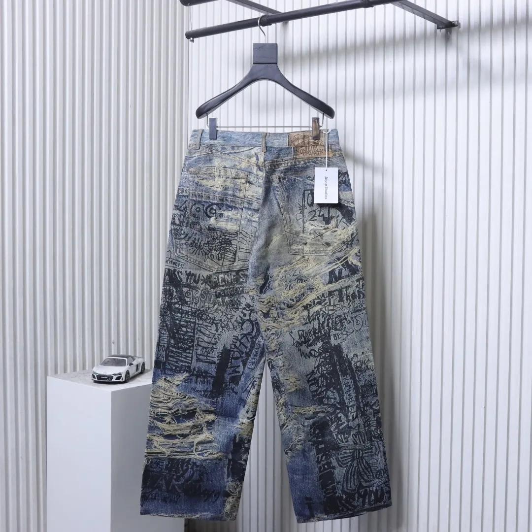 Back View Acne 3D Print Distressed Ripped Jeans