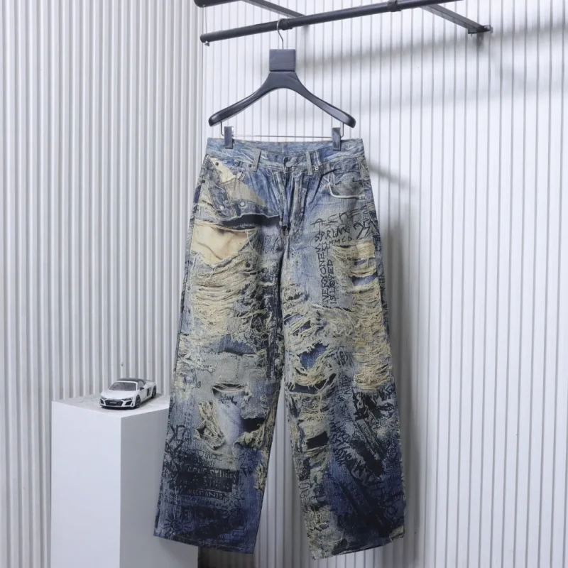 Acne 3D Print Distressed Ripped Jeans