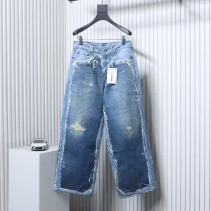 Acne Optical Print Distressed Wide-Leg Jeans