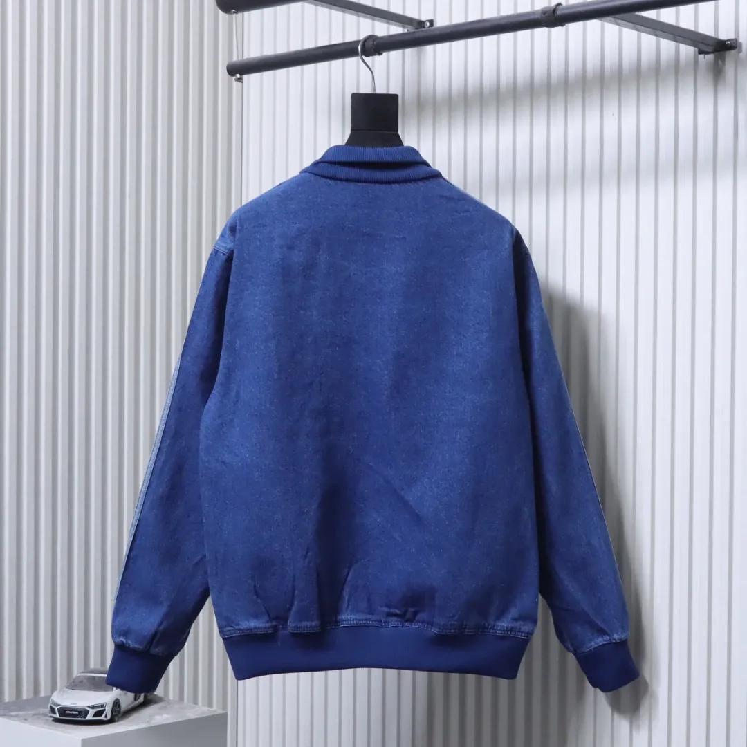 Back View Adidas Originals Three-Stripes Washed Denim Track Jacket