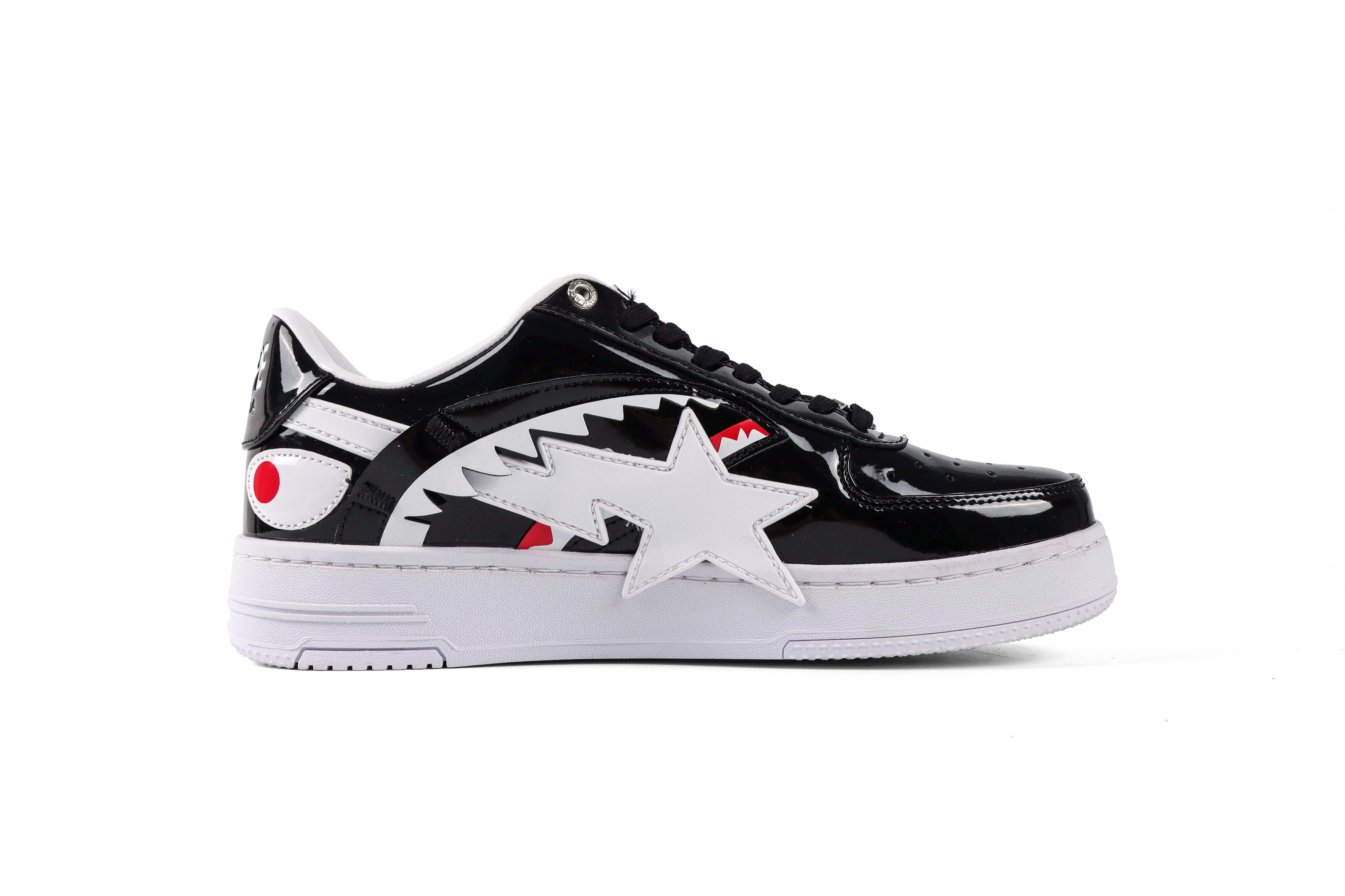 BAPE STA Black Shark Patent Leather Sneakers Right Side View