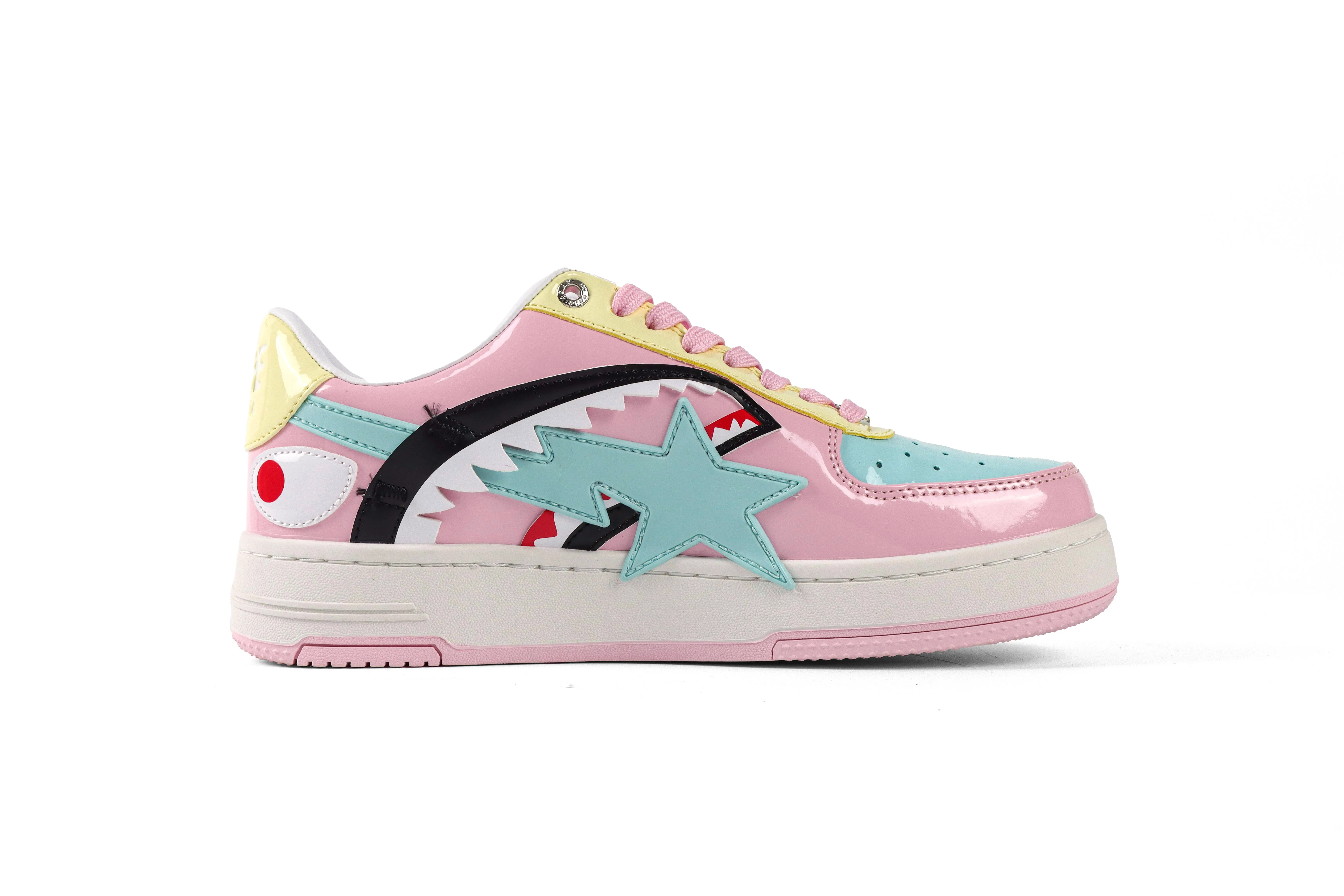 BAPE STA OS Shark Pink Multicolor Patent Leather Sneakers Right Side View