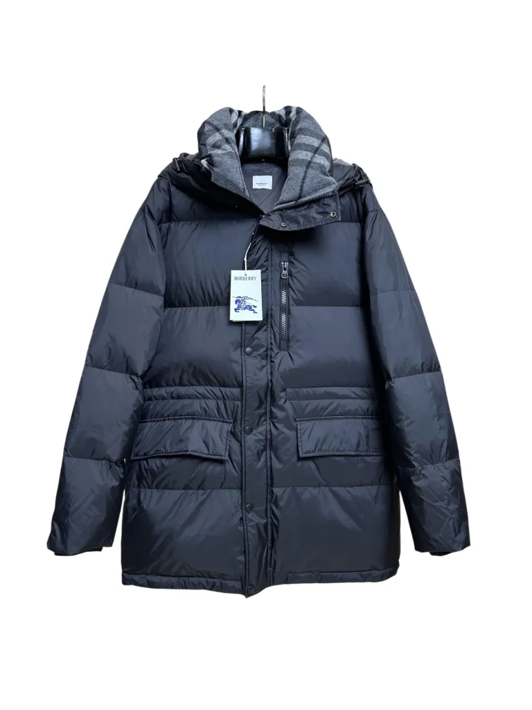 BBR Check Hooded Mid-Length Down Jacket (
