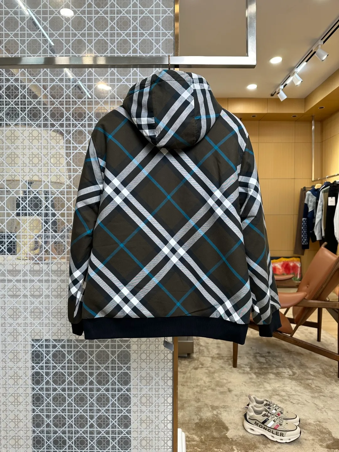 Back View BBR Check Hooded Quilted Jacket