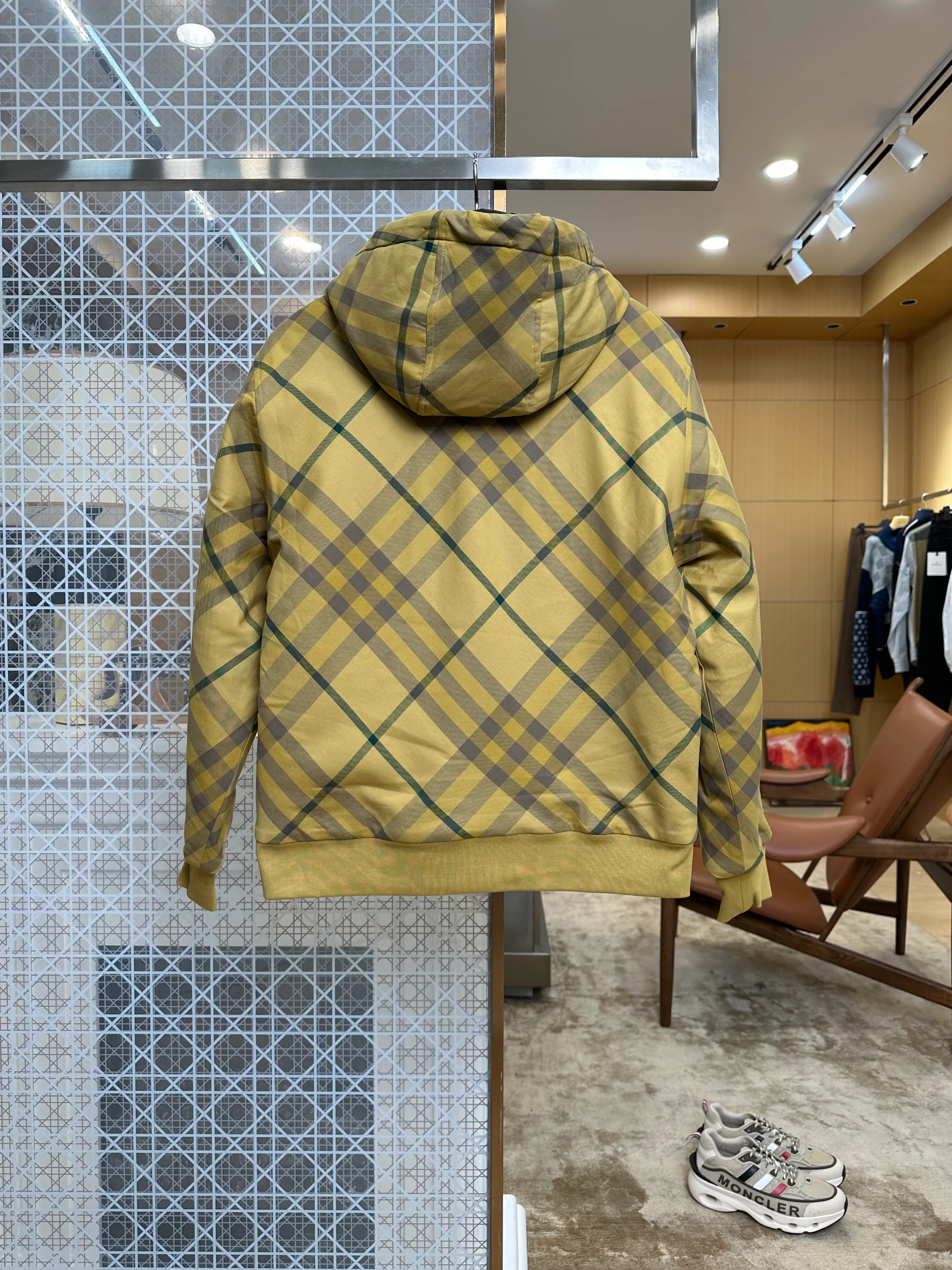 Back View BBR Check Hooded Quilted Jacket