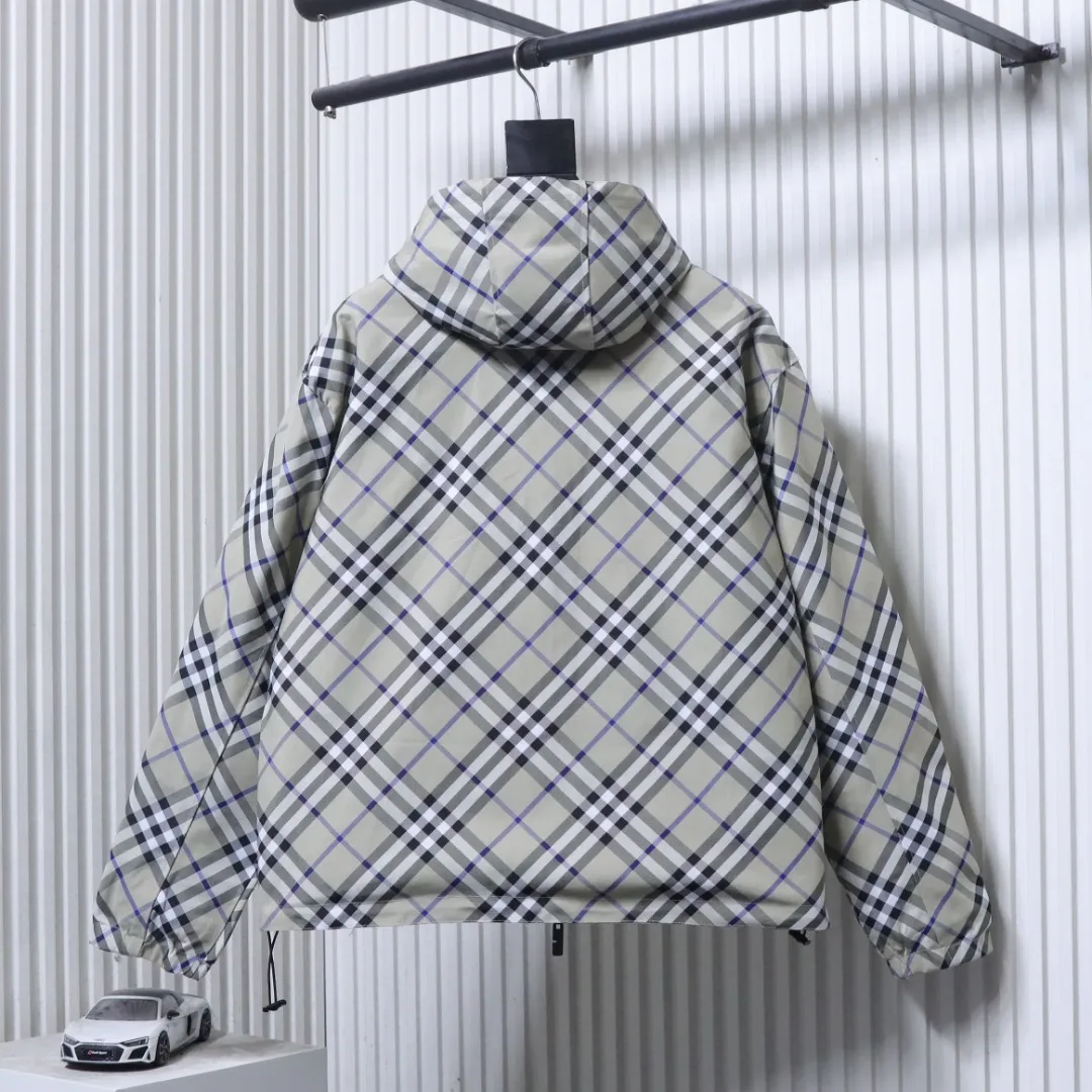 Back View BBR Check Horse Appliqué Reversible Hooded Jacket